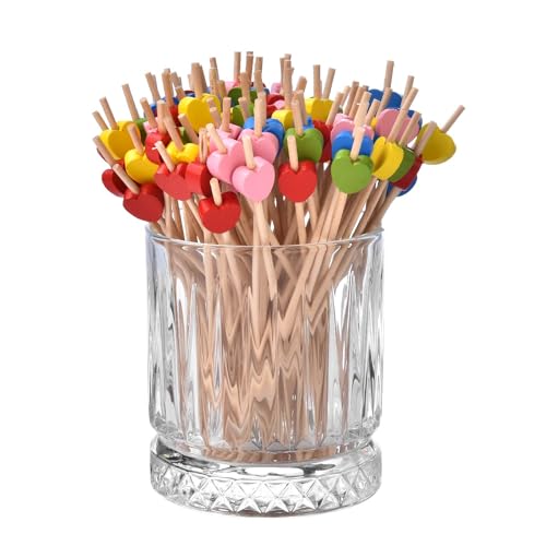 ALINK 100 Stück Cocktail Picks Holz Zahnstocher mit Deko Kuchen Party Hochzeit CocktailSpieße Niedlich (herz)