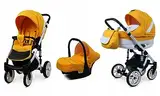 BabyLux® Bambimo Kinderwagen Set 4 in 1 - Lilly - incl. Babywanne, Buggy Sportsitz, Auto-Babyschale - Autositz - Kinderwagenset - Kombikinderwagen mit Wickeltasche, Regenschutz usw.