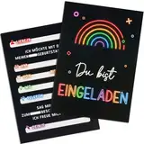 GEBETTER 12 Blatt Neon Regenbogen Einladungskarten zum Kindergeburtstag A6 Geburtstag Party Einladung für Mädchen und Jungen Geburtstagseinladungen Kinder Geburtstagsfeier Kinderparty