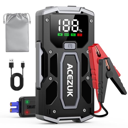 ACEZUK Starthilfe Powerbank 3000A 12V (Bis Zu 7,0L Benzin Oder 5,5L Diesel) Auto Starthilfe mit LED-Taschenlampe, großen Bildschirm, Jumper Bildschirm, Autobatterie Booster für SUV Motorrad Rasenmäher