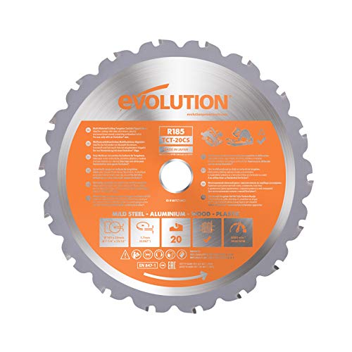 Evolution Power Tools Sägeblatt 185mm für Kreissäge und Kappsäge | Mehrzweckschneidklinge mit 20 Zähnen, TCT-Kreissägeblatt |Multimaterial, Schneidet Holz, Metall, Kunststoff | R185TCT-20CS