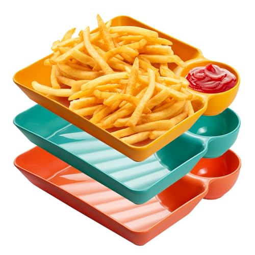 Orrdiffi 2 in 1 Snackschale und Dipschalen Servierplatten Nacho Teller 18.7 x 17 x 2cm Tapas Schalen Servierschalen Set Für Vorspeisen Dips und Snacks - 3 Stück