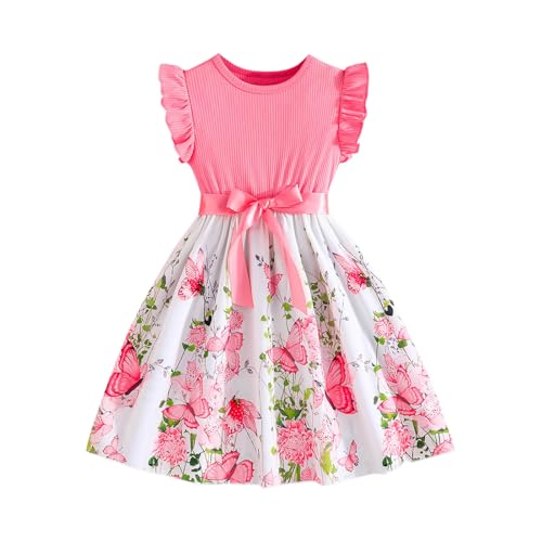 KQIVAM Mädchen Kleid Sommer Bekleidungssets Ärmellos T-Shirt mit Tüllrock Set Freizeit Kinderkleid Partykleid Festlicheskleid Kinder Kleidungsset Blumenmuster Mädchenkleidung