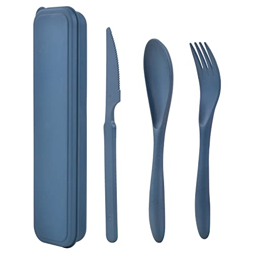 Plastik Besteck Mehrweg Set, 1 Set Reise Besteck mit Etui, Camping Besteck set, Tragbare Utensilien, für Lunchbox, Schule, Picknick, Reisen, Camping oder den täglichen Gebrauch (blau)