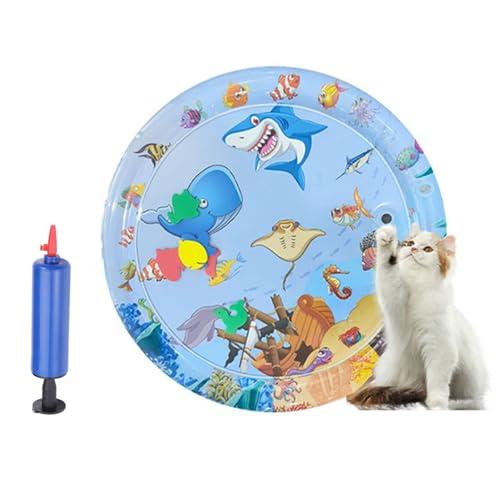 Bpoeee Pet Water Bed, Thickened Anti-Scratch Design Water Pet Pads, Cooling Mat for Dogs and Cat, Cat Water Mat with Fish for Pets Playing Sleeping (25.6IN-B)