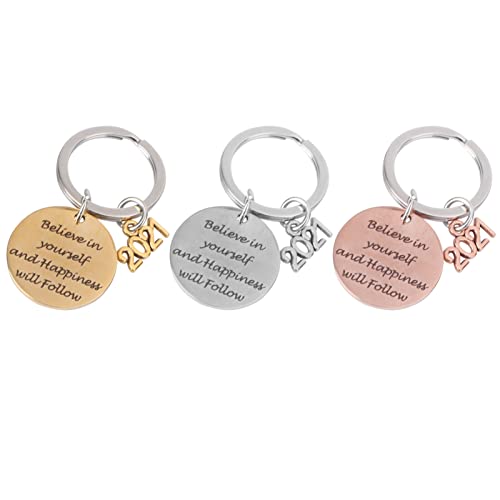 Amosfun 3Pcs 2021 Graduation Keychain Geschenke Glauben in Sich Selbst Inspirational Schlüssel Ring Graduation Souvenir Schmuck für Primäre Nahen Hohe Schule College