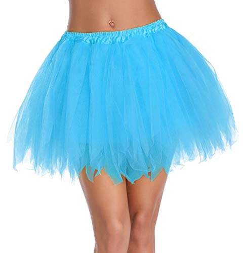 v28 Damen Teens 1950er Vintage Tutu Tüll Petticoat Ballett Bubble Rock - Blau - Übergröße (42-50)