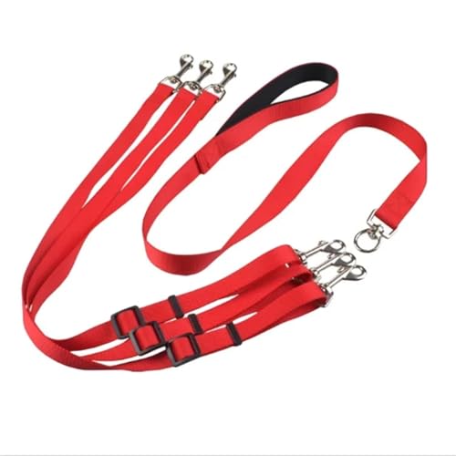 Hundeleine, Nylonseil, 3-in-1, dreifache 3-Köpfe, 3-Wege-Leine für draußen, Spazierengehen, Hundehalsband, Geschirr, Leinen, Welpenleine, Rot