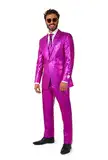 OppoSuits Anzug für Herren - Silvester Party Kostüm - Holografisches Karo Silber - Inklusive Blazer, Hose, Krawatte, Peppy Pink, 52, Peppy Pink, 52