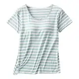 Damen Kurzarm T-Shirt mit BH-Cups Bequemes Schlafshirt mit Integriertem BH Gestreiftes Sommer Top für Alltag Freizeit Basic Shirt Damen Rundhals Shirts Elegant Glitzer T-Shirts für Damen