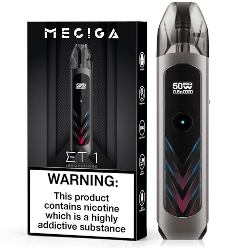 MECIGA E Zigarette Pod System Vape Aufladbar Kit mit 1000mAh Akku 2ml Kartusche, Pod System Kit Vape Nachfüllbar ET1 E Zigarette Starterset Ohne Nikotin Ohne Liquid, Grey