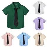 Generisch Hemd Jungen 86 Kurzarm Schuluniform Grün Mit Krawatte Revers Formelle Uniform Student Hemd Freizeithemden Einfarbige Hemdbluse Sommerhemd Boy Bekleidungssets Baby-Jungen