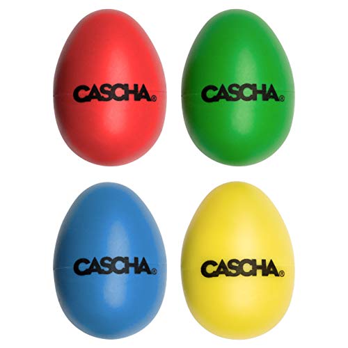 CASCHA Egg Shakers Rasseleier I Percussion Musikintrument I bunte Musikeier Klangeier I Rhythmus Eier I Kunststoff I Musikmacher Set Schütteleier I 4 Stück, HH 2003, rot, blau, gelb, grün