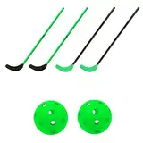 TOOLZ Hockeyschläger Set für spannende Matches - Indoor & Outdoor Hockey-Set - Hockeyausrüstung mit 4 Schlägern (70cm lang) + 2 Bälle inklusive