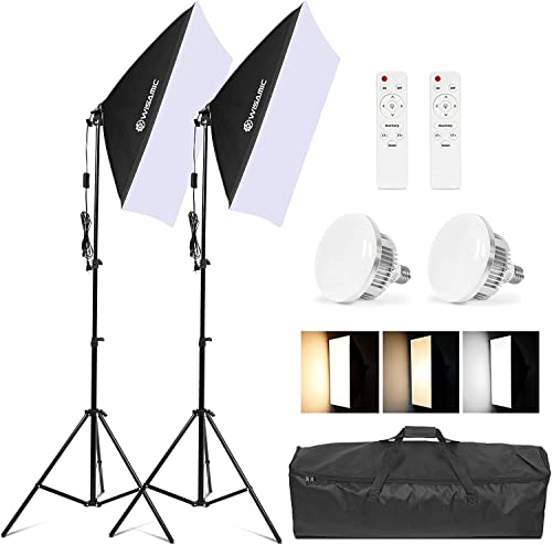 Wisamic Softbox Set Led Foto Fotostudio Stativ Licht Schirm Beleuchtung Kamera Fotografie dimmbar Licht mit 2 X 85W Fotolampen und mit 2 x Faltbare Lampenstativ für YouTube，Tiktok Videoaufnahmen