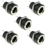 DC 5,5 mm x 2,1 mm DC Power Jack Socket 2 Terminal Type Female Panel Mount Connector Black 5pcs 3A DC Socket Charge Power Supply Plug Adapter Threaded Nut