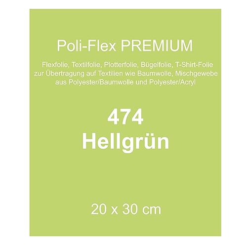 Generisch [30,00 €/m²] Bügelfolie Textilfolie Flexfolie Poli-Flex Premium hellgrün grün 30x20cm Textilveredelung T-Shirt aufbügeln Bügelbild Plotterfolie bügeln