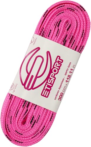 ETISPORT Paar professionelle flache Schnürsenkel für Hockey- und Schlittschuhe und Riemen mit Rollen. Beständig. Länge jeweils 3 m | 118in. (Rosa)