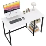 GreenForest Kleiner Schreibtisch Weiß, Bürotisch Schreibtisch mit Stauraum, 100cm Computertisch PC Schreibtisch Klein Weiß mit Monitorständer für Home Office