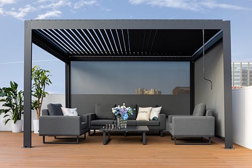 SiMPO LIFESTYLE Garten Pavillon Gartenlauben 3X4M mit LED-Leuchten Aluminium Pergola und 3 Seitenvorhängen Wasserdicht Stabil Winterfest Sonnenschutz
