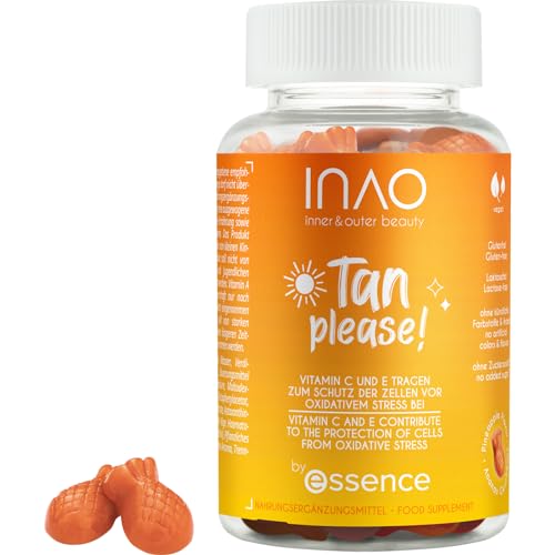 essence INAO Inner and Outer beauty Tan Please! | Nahrungsergänzungsmittel | Vegane Gummibärchen | Vitamin A, E & C | Beta-Carotin | 60 Stück