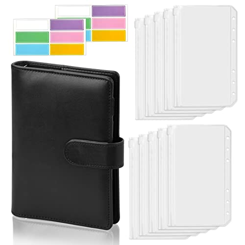A6 Budget Binder, Budget Planner, Geld organizer für beginner, Finanzplaner mit 6 Bargeldumschlägen + 2 Etiketten - Schwarz