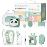 Momcozy Elite Baby Kit, Premium Baby Shower & Erstausstattungs-Set, für Pflege & Gesundheit & Reinigung, Elektrische Nagelfeile & Nasensauger, Wärmegürtel, Thermometer, Badebürste, Beißring, Tasche