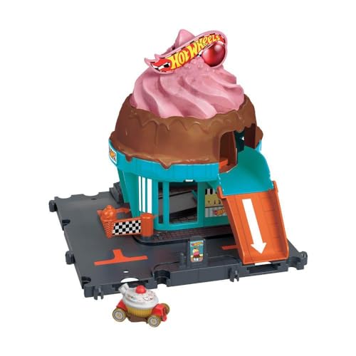 HOT WHEELS Let's Race Netflix - City Downtown-Spielset Eiskrem-Strudel - Rennbahn-Action mit Verkehrsschild, inklusive 1:64 Hot Wheels Auto, für Kinder ab 4 Jahren, HTN77