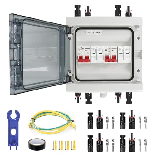Solar Anschlusskasten Photovoltaik, Überspannungsschutz PV DC1000V 40A Blitzschutz Leitungsschutzschalter 2 String (2 in 2 out), IP65 Wasserdicht & UV-Beständig Generatoranschlusskasten für Photovolta