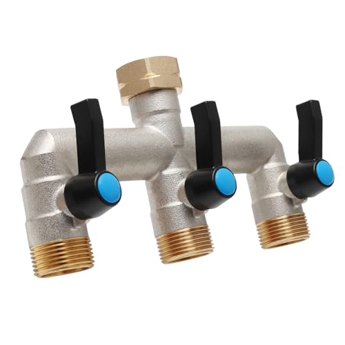 OPERMAXER 3-Wege Verteiler [Großer Durchfluss], 3/4 Zoll Wasserhahn Wasserverteiler aus Vernickeltem Messing, Verlängerter Metallgriff, Größerer Auslass für eine Effizientere Gartenbewässerung