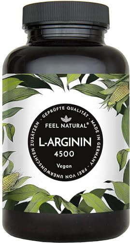 L-Arginin - 365 vegane Kapseln - 4500mg pflanzliches L Arginin HCL aus Fermentation (davon 3750mg pures L-Arginin) je Tagesdosis - Hochdosiert, ohne Zusätze, laborgeprüft, in Deutschland produziert