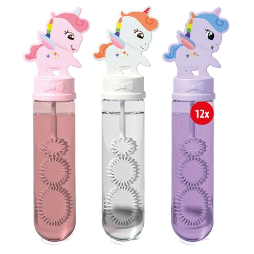 Pustefix Einhorn Seifenblasen x 12 I Seifenblasen Kinder Set mit Einhornmotiven I Mit Seifenblasen Flüssigkeit 35 ml I Viele Bubbles mit einmal Pusten