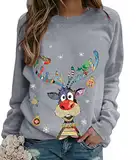 Onsoyours Damen Pullover Weihnachten Rudolph Rentier Elfe Weihnachtspullover Kapuzenpullover Teenager Mädchen Weihnachtspulli Weihnachtsmann Christmas Sweatshirt Xmas Pulli Shirt A Grau XL