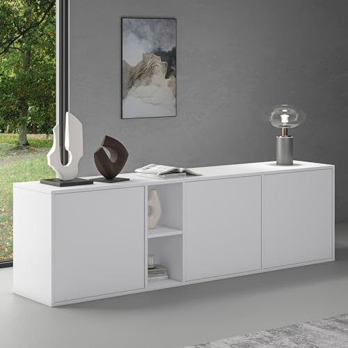 doporro Sideboard Kommode 180 cm in Matt Weiß Aufbewahrungsschrank Hängend oder Stehend für Ihren Wohnbereich Viel Stauraum Schrank 02