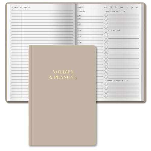 BIROYAL A5 Tagesplaner undatiert | 120 Seiten Daily Planner mit Terminplan, Notizen & Planung | To Do Listen Block | 7 Uhr bis 22 Uhr | Tagesübersichten HardCover | perfekt für Büro, Schule (Khaki)