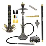 DIAMOND HOOKAH Premium HURCACANN Shisha KOMPLETTSET, Shisha Edelstahl mit 4 Anschlüsse + Mundstücke + Kohlenanzünder 1000 Watt 18/8 Schliff, Molassefänger (Huracann 12.0 BLK)