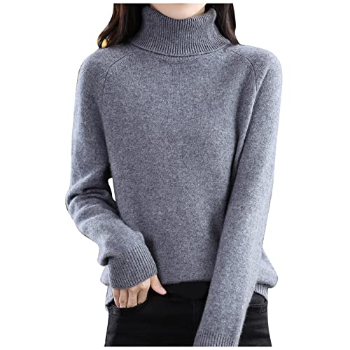 Shffuw Damen Pullover, 100% Merinowolle Strickpullover, Einfarbiger, Elegant, Rundhals, Langarm, DüNne, Stehkragen, Weich Knit Sweater, Warm Herbst Winter Outfit, Kaschmir Cashmere Women's Jumpers