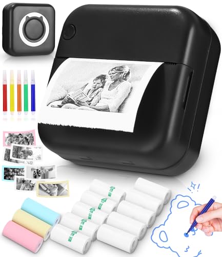 Zounin Mini-Drucker,Neuer Drucker,Taschendrucker, Mini Fotodrucker für Smartphone, Tragbarer Thermodrucker Bluetooth Fotodrucker Aufkleber Drucker Mini Etikettendrucker für Lernen, Studiennotizen