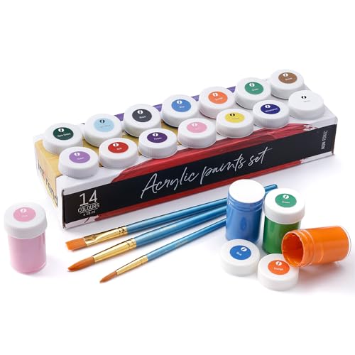 int!rend Acrylfarben Set mit Pinseln - 14 x 18ml Acryl Farben - Wasserfeste Acrylfarbe zum Bemalen von Leinwand, Holz, Ton & Steine - Acrylic Paint, Malfarben