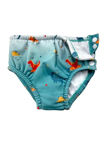 weVSwe Baby Jungen Wiederverwendbare Schwimmwindel Neugeborene Waschbare Deckel UV-Schutz einstellbar Schnappen Grüne Dinosaurier6-12 Monate