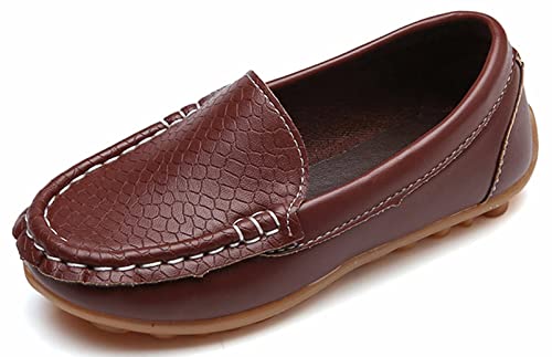 Yeeteepot Kinder Mokassins Bootsschuhe Mädchen Flache Halbschuhe Jungen Weich Loafers rutschfest Oxfords Slippers Bequem Lauflernschuhe, Braun 32.5 EU = 33 CN