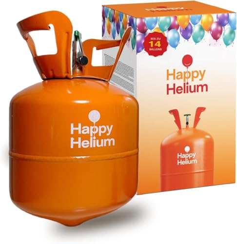 Happy Helium Gasflasche für 14 Luftballons – Helium Balloon Gas, Ballongas Flasche mit Füllventil für Geburtstag, Hochzeit & Party