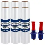 Stretch Wrap Film-6 Pack, 50 cm / 2.65kg, 17 μm, 300m, Stretch Industrial Strength for Pallet Wrap, Moving, Shipping, Packaging, Furniture Wrapping Moving & Protection,2 Roll with Handles (6 Stück)
