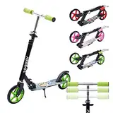 Arebos Cityroller Tretroller Grün Scooter höhenverstellbar | klappbar | inkl. Traggurt | XXL Räder | Tritt-Bremse | für Kinder und Erwachsene | bis 100kg belastbar | Kickroller | Kickscooter | Grün