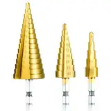 HSS Stufenbohrer Set, 4-32mm, 3-teilig, Titan-beschichtet, Sechskantschaft 6,35mm, für Metall/Holz/Kunststoff