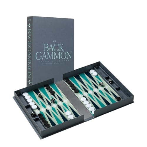Printworks Classic Backgammon - Grau & Blau Acryl Design, Faltbares Buchstil Set für Erwachsene & Kinder, Elegantes Tischspiel