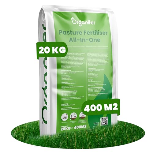 Weidedünger All-In-One (20 Kg – Für 400 M2) Pferdeweide Und Hobbyvieh – Sorgt Für Hochwertiges Und Schmackhaftes Gras Und Raufutter – Angereichert Mit Mineralien Und Spurenelementen – Organifer