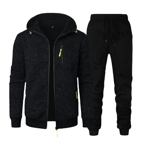 Angebote Des Tages Heute Jogginganzug Herren 2-Teiliges Set Trainingsanzug Atmungsaktiv Tracksuit Freizeitanzug Hosen Baumwolle Übergangs Sportanzug Jogginghose Herren Baumwolle(#B Black,XXL)