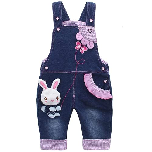 KIDSCOOL SPACE Baby-Jeans-Overall, Kleinkind Denim Niedliches 3D-Häschen-Outfit, Blau, 3-4 Jahre