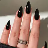 GlamRays 24 Stück Schwarz Press On Nails Mandel Falsche Nägel Klebrig auf Nägel Mittellange Mandelförmige Nägel Press ons, Stiletto Nägel Falsche Nägel für Frauen